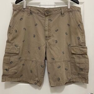 Wrangler Khaki Cargo Shorts‎ Beer Can Print Sz 38 Party Spring Break Tailgate